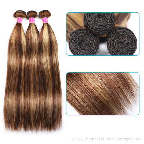 Wholesale Brazilian Straight Human Hair  Bundles Cheap Highlight Color Remy Cuticle Aligned Human Hair Weave Bundles Extensions